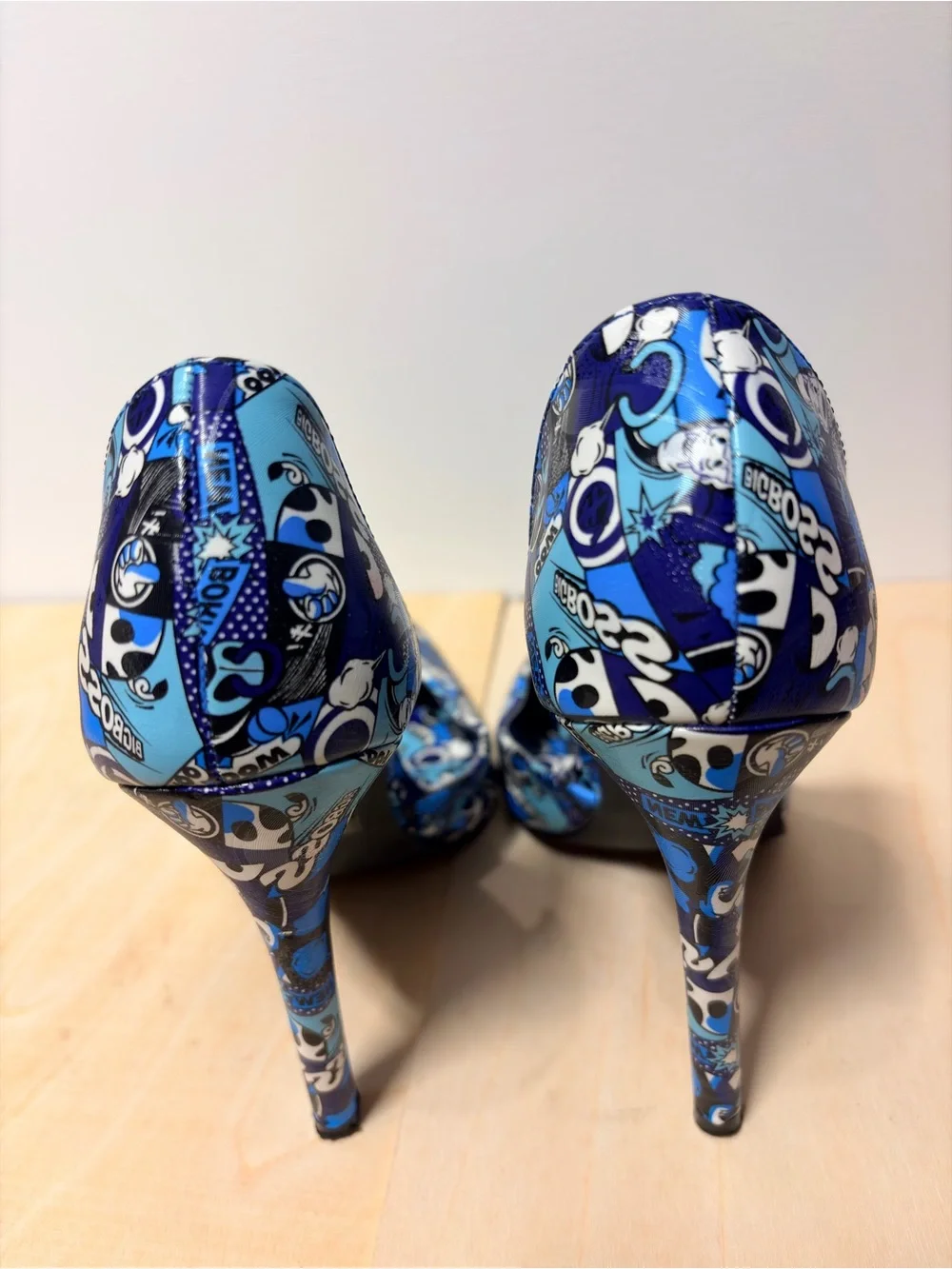 Shoe Republic LA Blue Graphic Patent Pointed-Toe Stilettos